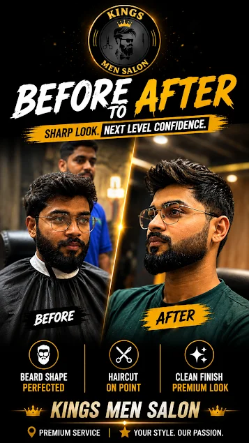 Before and after haircut and beard shaping