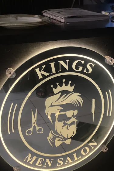 Illuminated Kings Men Salon logo sign